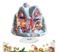 Décoration de Noël 2D en acrylique - Décoration de maison de neige géante - Plaque de centre de table - Base pivotante pour fête d'hiver, bibliothèque, cheminée, meuble TV - Articles pour l'entrée