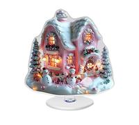 Décoration de Noël 2D en acrylique - Maison de neige géante - Décoration de table festive - Base pivotante - Décoration de bureau - Étagère à livres pour fête d'hiver - Cheminée - Meuble TV - Pour