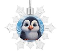 Décoration de Noël 3D en forme de pingouin et flocon de neige à suspendre en plastique incassable - Flocons de neige à paillettes - Décoration pour cheminée, fenêtre, vacances, fête d'hiver