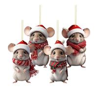 Décoration de Noël - 4 pièces - En acrylique - Accessoires de fête 2D - Pendentif souris - Ornements d'animaux - Pour l'intérieur et l'extérieur - Pour porte murale, fenêtre, chambre à coucher, fête
