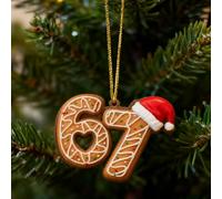 Décoration de Noël 67 en acrylique, Père Noël dit six sept 2025, décorations de Noël 2D en acrylique Six Seven, décorations amusantes pour sapin de Noël, cadeaux amusants, bas de Noël (marron, 1 pièce