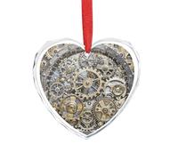 Décoration de Noël à engrenages mécaniques steampunk, décoration de Noël en forme de cœur en verre, 8,9 x 7,5 cm, décoration à suspendre pour mariage, cadeau de Saint-Valentin, décoration de festival