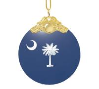 Décoration de Noël à suspendre avec drapeau de la Caroline du Sud, pendentif rond en verre pour sapin de Noël, décoration de maison festive