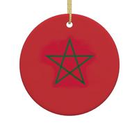 Décoration de Noël à suspendre avec drapeau du Maroc - Décoration en céramique - Pendentif rond en porcelaine