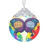 Décoration de Noël à suspendre avec motif cerveau gauche et droit, pendentif rond en verre pour sapin de Noël, décoration de maison festive