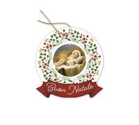 Décoration de Noël à suspendre en résine porcelaine avec enfant Jésus de Vicentini - Format 10 x 9,5 x 1 cm