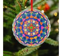 Décoration de Noël à suspendre - Mandala coloré pour sapin de Noël, décoration de vacances d'hiver, décoration de Noël ronde en verre de cristal pour arbre, cheminée, cheminée d'hiver (7,9 cm)