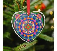 Décoration de Noël à suspendre - Mandala coloré pour sapin de Noël, décoration de vacances d'hiver, pendentif de Noël en verre de cristal en forme de cœur pour arbre, cheminée, cheminée d'hiver (8,9