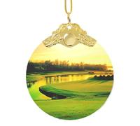 Décoration de Noël à suspendre, motif parcours de golf, pendentif rond en verre pour sapin de Noël, décoration de maison festive