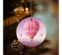 Décoration de Noël à suspendre pour sapin de Noël en forme de montgolfière rose en céramique pour sapin de Noël