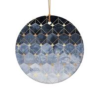 Décoration de Noël à suspendre pour sapin de Noël - Hexagones bleus et diamants - En céramique - Décoration de Noël pour la maison