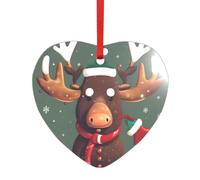 Décoration de Noël amusante en acrylique avec tête d'élan et cœur rond - Accessoires festifs pour Noël