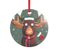 Décoration de Noël amusante en acrylique avec tête d'élan et cœur rond - Accessoires festifs pour Noël