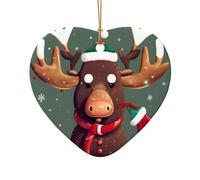 Décoration de Noël amusante en céramique avec motif tête d'élan et pendentif en forme de cœur pour décoration de Noël