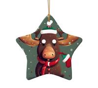 Décoration de Noël amusante en céramique avec motif tête d'élan et pendentif en forme de cœur pour décoration de Noël