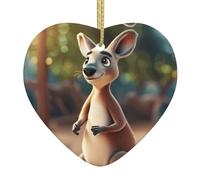 Décoration de Noël amusante en céramique en forme de cœur avec motif zoo kangourou (2)