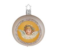 Décoration de Noël Ange en verre soufflé à la bouche peint à la main - Figurine avec cadre scintillant à suspendre - Figurine d'hiver et décoration de sapin de Noël - Champagne - 8 cm