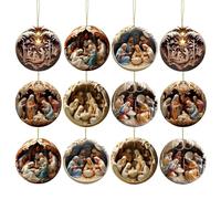 Décoration de Noël Arbre de Nativité - Ornements de Noël en Bois de la Nativité | Lot de 12 Décorations Saisonnières pour Ambiance Chaleureuse Cheminée Balcon Porte Mur Chambre