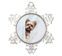 Décoration de Noël argentée avec cadre en forme de chien Yorkshire Terrier - Souvenir unique - Coloré - Décoration d'arbre de Noël - Souvenir - Étiquettes de nom