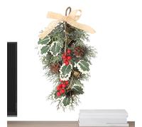 Décoration de Noël artificielle | Pommes de pin et baies rouges, couronne de larmes de Noël avec cloche - Pour la maison, escalier, mur, fenêtre, fête, vacances, hiver, saisonnier, extérieur