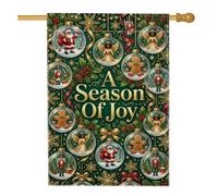Décoration de Noël avec citation de la saison de la joie 71 x 101 cm | Calligraphie dorée, drapeau de cour, Père Noël, anges festifs, figurines de casse-noisette, biscuit en pain d'épices