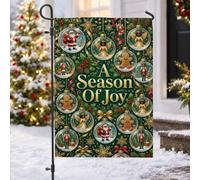 Décoration de Noël avec citation « Season of Joy » - Drapeau de jardin 30,5 | Calligraphie dorée, drapeau de cour, Père Noël, anges festifs, figurines de casse-noisette, biscuit en pain d'épices