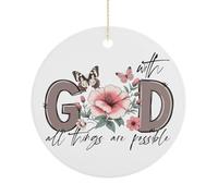 Décoration de Noël, avec Dieu All Things Are Possible, décorations à suspendre pour sapin de Noël drôle, souvenir commémoratif chrétien, 7,5 cm, ornements ronds en céramique, cadeaux de Noël