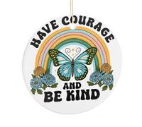 Décoration de Noël avec inscription « Have Courage And Be Kind » - Souvenir plat à suspendre sur le sapin de Noël - Souvenir amusant en céramique - Cadeau de Noël pour les amoureux des papillons, la