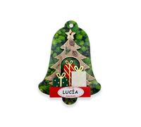 Décoration de Noël avec prénoms, en forme d'arbre de Noël, décoration avec message « Happy Christmas », motifs de Père Noël, bonhomme de neige et cadeaux (cadeaux, LUCIE)
