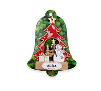Décoration de Noël avec prénoms, en forme de sapin de Noël, décoration avec message « Happy Christmas », motifs de Père Noël, bonhomme de neige et cadeaux (bonhomme de neige, Alba)