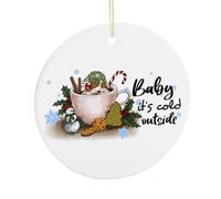 Décoration de Noël « Baby It's Cold Outside » - Souvenir plat à suspendre sur le sapin de Noël - Souvenir amusant en céramique - Cadeau de Noël pour amateur de café, famille, ami, 7,5 cm