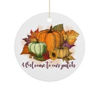 Décoration de Noël, bienvenue à notre patch pour sapin de Noël, décorations amusantes à suspendre pour l'automne - Souvenir commémoratif - 7,5 cm - Ornements ronds en céramique - Cadeaux de Noël