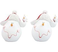 Décoration de Noël Bonhomme de neige avec bonnet et petit oiseau, décoration de table pour l'Avent et Noël, 13 cm, lot de 2