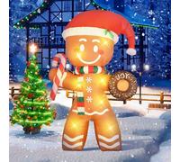 Décoration de Noël - Bonhomme de Pain d'épice Gonflable - 8ft Bonhomme de Neige avec Sucre d'orge - Éclairage LED - pour l'extérieur, l'intérieur, Le Jardin, la pelouse, la Cour