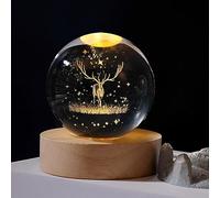 Décoration de Noël - Boule de cristal 3D avec lumière LED - Boule à neige - Veilleuse - Avec socle en bois - Lampe sphérique gravée au laser USB - Décoration de Noël pour la maison - Cadeau de Noël (C