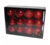 Décoration De Noël Boules Boîte De 12 Perles Et Sequin 80MM - ROUGE
