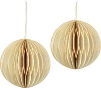Décoration de Noël Boules en nid d'abeille Crème Glitter Vintage Ø7cm 4er Set