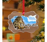 Décoration de Noël Cambodge Nation Art Print Landmark Cadeau décoratif Souvenir Disques acryliques transparents Paysage urbain Illustration Illustration Souvenir pour sapin de Noël Décoration Cadeau