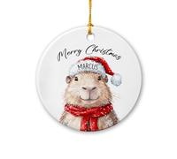 Décoration de Noël Capybara en céramique personnalisée 2025, bébé Capybara portant un chapeau de Père Noël, cadeau pour fils, fille, enfants, ornements d'animaux pour sapin de Noël, décoration de Noël