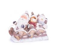 Décoration de Noël, céramique, Père Noël, renne et bonhomme de neige sur traîneau, 45x23x34,5 cm