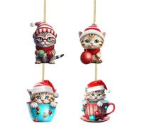 Décoration De Noël Chat, Décorations 2D en Acrylique pour Sapin De Noël, Pendentif Mignon pour Porte Poignée Fenêtre Mur Chambre Salon Jardin