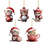 Décoration De Noël Chat - Décorations de Noël en Acrylique 2D,Pendentif Mignon pour Porte Poignée Fenêtre Mur Chambre Salon Jardin