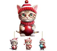 Décoration de Noël Chat - Ornements Acrylique 2D pour Voiture Chat | 4 Pièces Charm Animal pour Amoureux des Chats | Décoration Fête Fenêtre Adultes