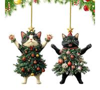 Décoration De Noël Chat - Pendentif Arbre À Chat Décor Mignon - 2 Pièces 2D Acrylique Charm pour Sac Décor Maison - pour Sac À Dos Jardin Maison Fenêtre Patio Fête de
