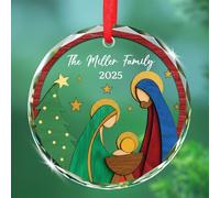 Décoration de Noël chrétienne en verre de Noël 2025, crèche de Noël - Cadeau pour la famille catholique, souvenir personnalisé de bébé Jésus - Ornements religieux chrétiens en verre