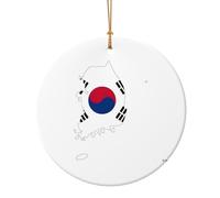 Décoration de Noël circulaire avec drapeau de la République de Corée, décoration de Noël en céramique pour arbre, décoration de vacances, idée cadeau unique