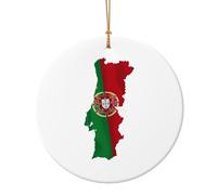 Décoration de Noël circulaire avec drapeau portugais, décoration de Noël en céramique pour arbre, décoration de vacances, idée cadeau unique