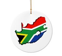 Décoration de Noël circulaire avec drapeau sud-africain - Décoration de Noël en céramique pour arbre - Idée cadeau unique