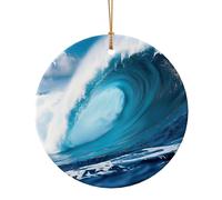 Décoration de Noël circulaire en céramique avec impression HD - Grande vague de l'océan - Idée cadeau unique