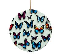 Décoration de Noël circulaire en céramique avec impression papillon et violoncelle - Cadeau pour la famille et les amis